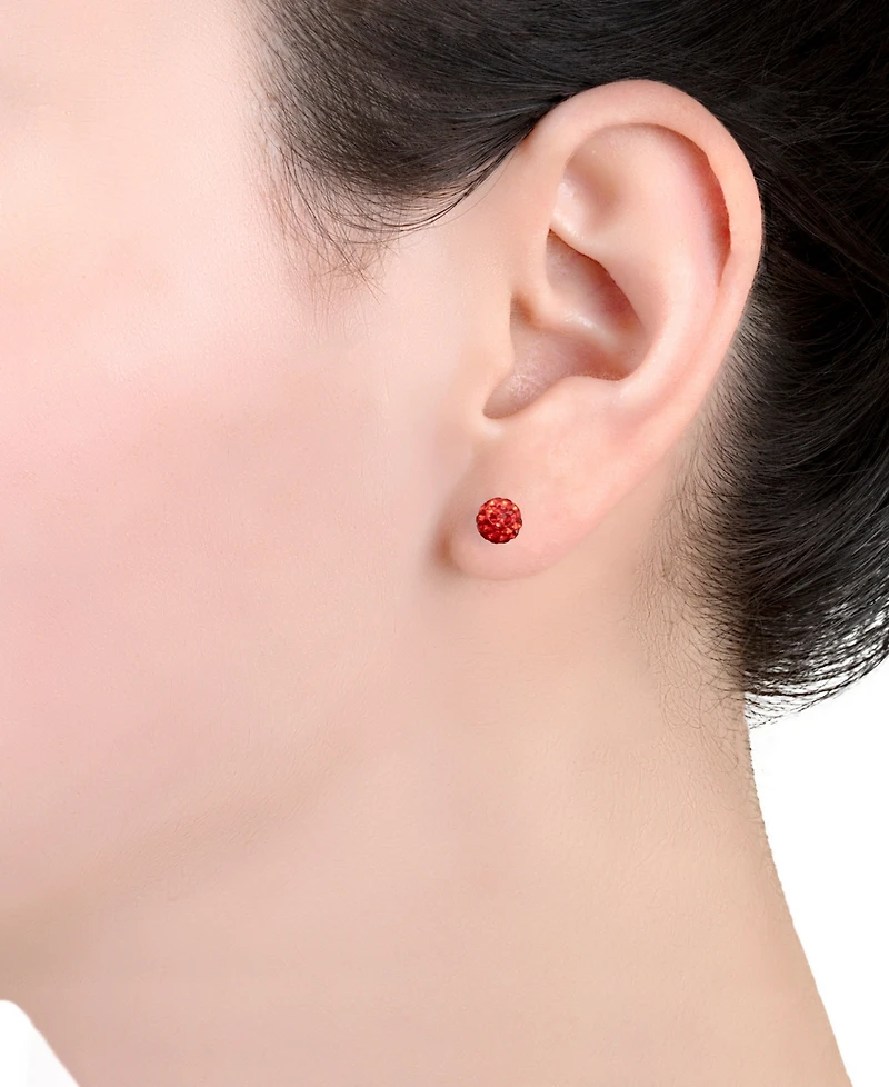 Crystal 6mm Pave Stud Earrings in Sterling Silver. Available in Clear, Blue or Red