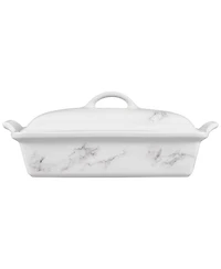 Le Creuset 4 Quart Stoneware Covered Rectangular Casserole with Marble Applique