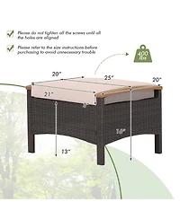 Set of 2 Patio Rattan Ottoman Footrest Cushions Wooden Handle