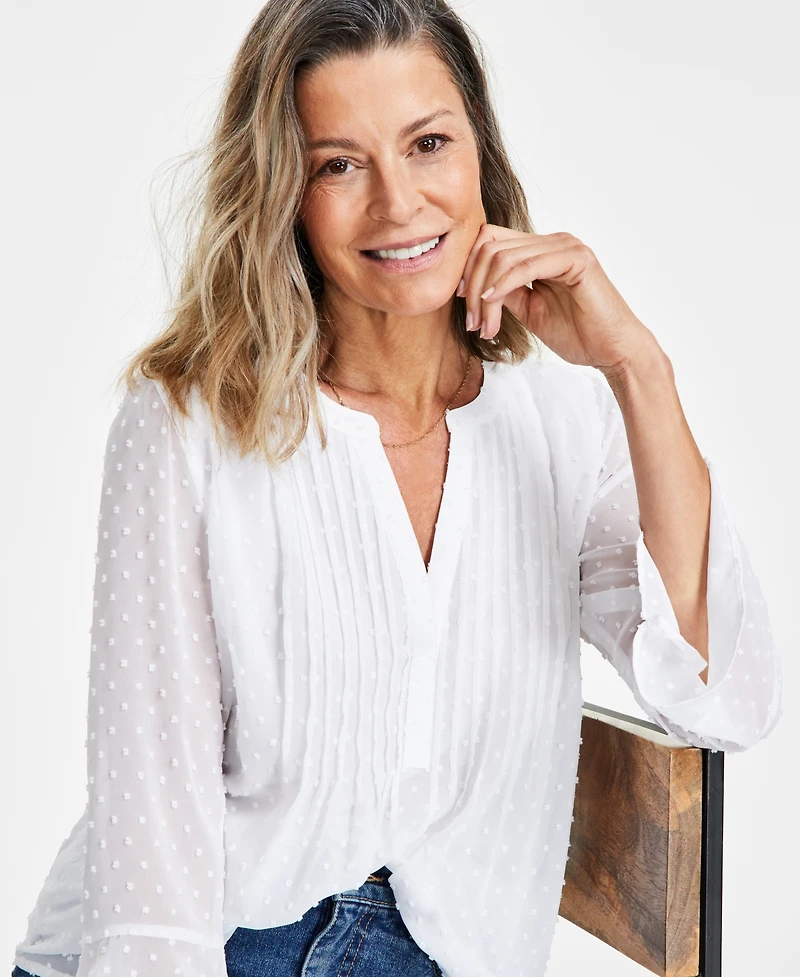 Style & Co Women's Textured Pintuck Ruffle Sleeve Top, Created for Macy's