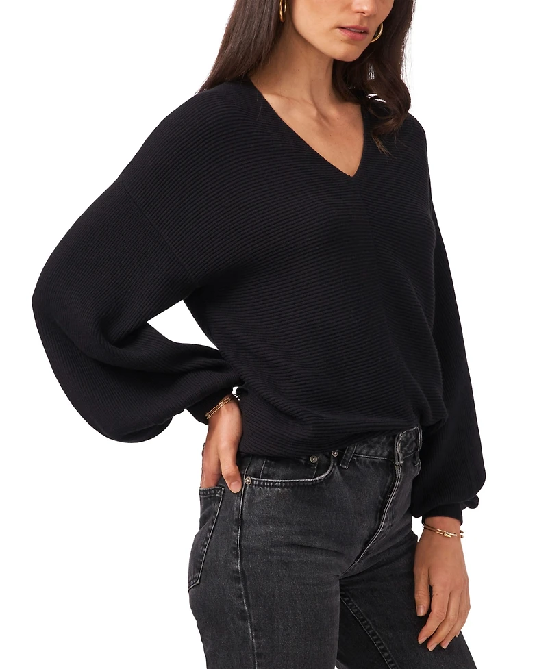 1.state Women's Rib-Knit Bubble Sleeve Long Sleeve Sweater