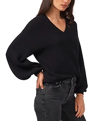 1.state Women's Rib-Knit Bubble Sleeve Long Sleeve Sweater