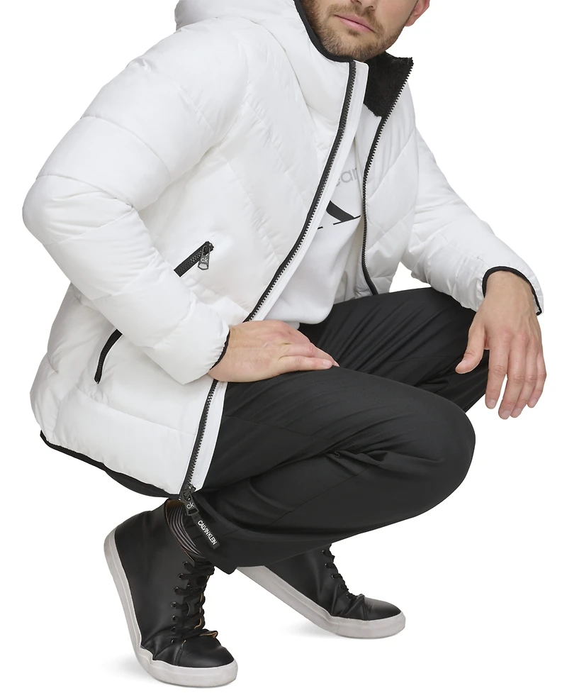 Calvin Klein Men's Chevron Stretch Jacket With Sherpa Lined Hood