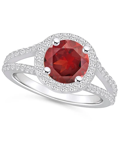 Macy's Garnet (2-1/2 ct. t.w.) and Diamond (1/2 Halo Ring 14K White Gold
