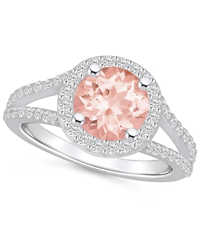 Macy's Morganite (1-7/8 ct. t.w.) and Diamond (1/2 Halo Ring 14K White Gold