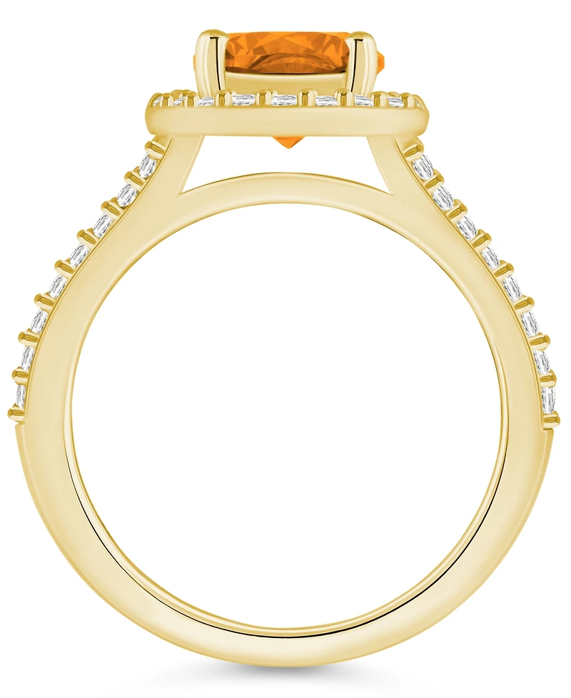 Macy's Citrine (1-3/4 ct. t.w.) and Diamond (1/2 Halo Ring 14K Yellow Gold
