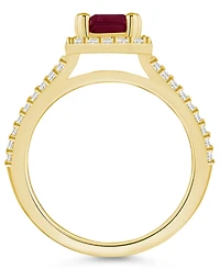 Macy's Garnet (2 ct. t.w.) and Diamond (1/2 Halo Ring 14K Yellow Gold