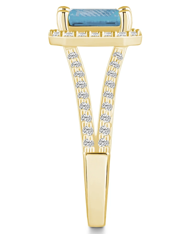 Macy's Aquamarine (1-3/8 ct. t.w.) and Diamond (1/2 Halo Ring 14K Yellow Gold