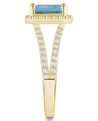 Macy's Aquamarine (1-3/8 ct. t.w.) and Diamond (1/2 Halo Ring 14K Yellow Gold