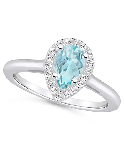 Macy's Aquamarine (3/4 ct. t.w.) and Diamond (1/5 Halo Ring 14K White Gold