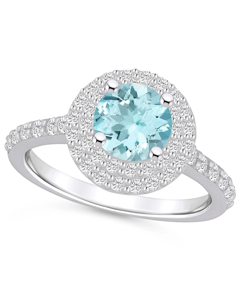 Macy's Aquamarine and Diamond Accent Halo Ring 14K White Gold
