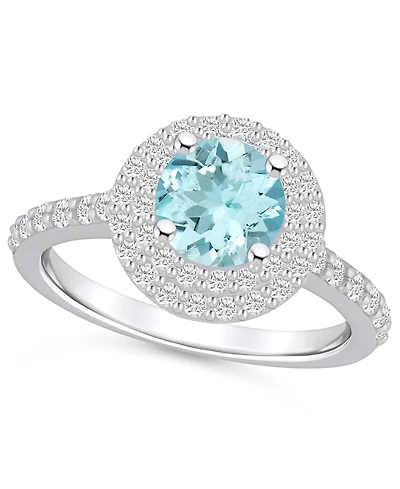 Macy's Aquamarine and Diamond Accent Halo Ring 14K White Gold