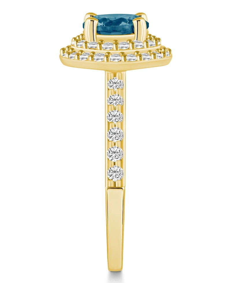 Macy's London Blue Topaz and Diamond Accent Halo Ring 14K Yellow Gold