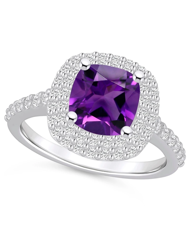 Macy's Amethyst and Diamond Accent Halo Ring 14K White Gold
