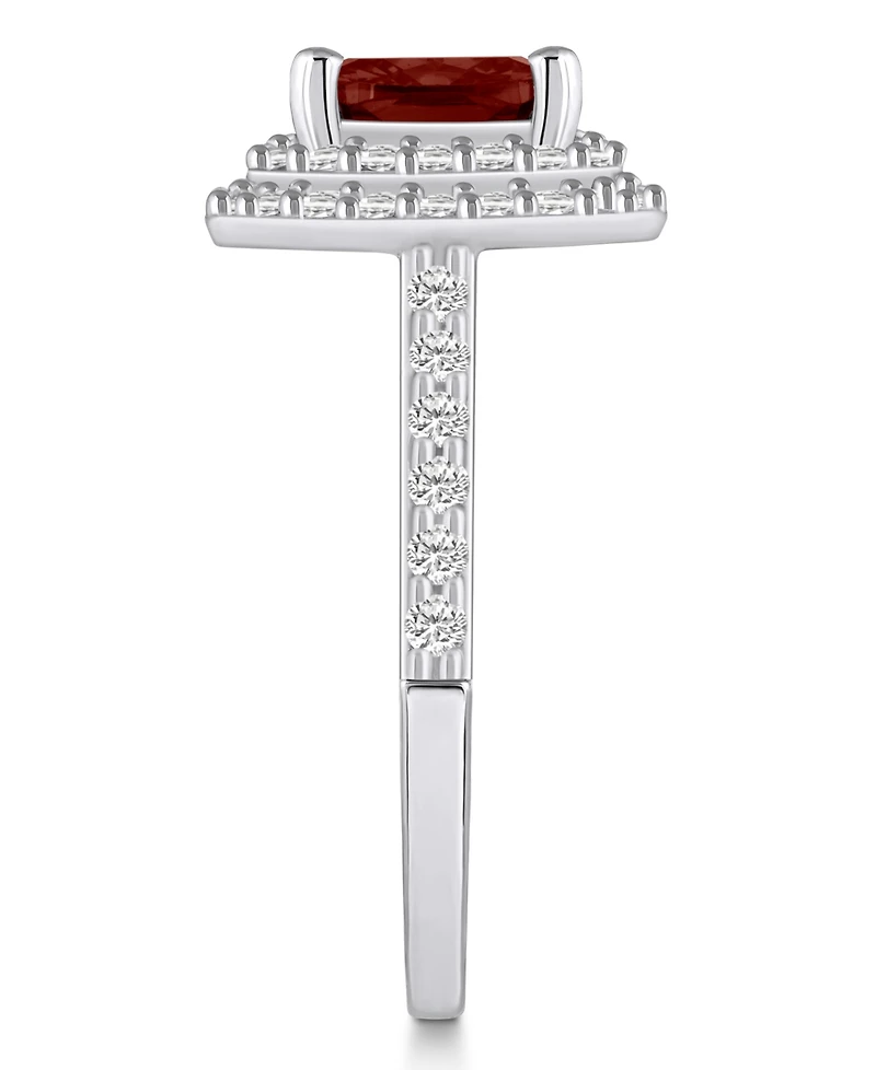 Macy's Garnet and Diamond Accent Halo Ring 14K White Gold