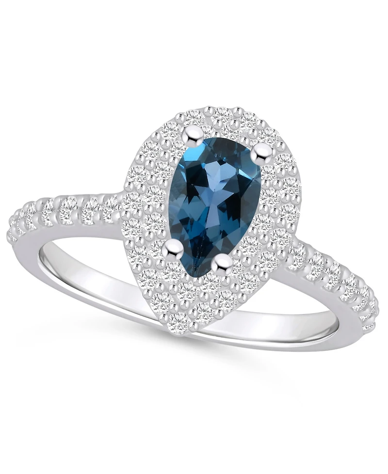 Macy's London Blue Topaz and Diamond Accent Halo Ring 14K White Gold