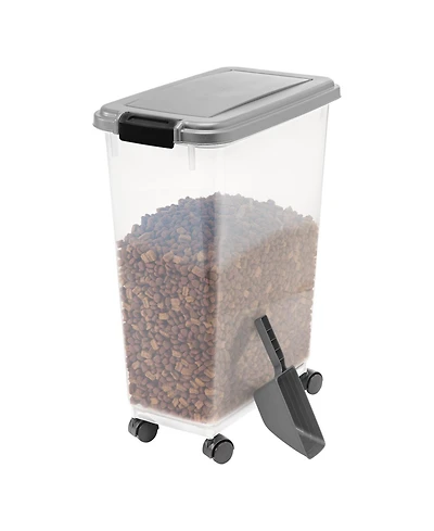 Iris 35lbs/47qt Airtight Pet Food Container with Casters and Scoop, Chrome