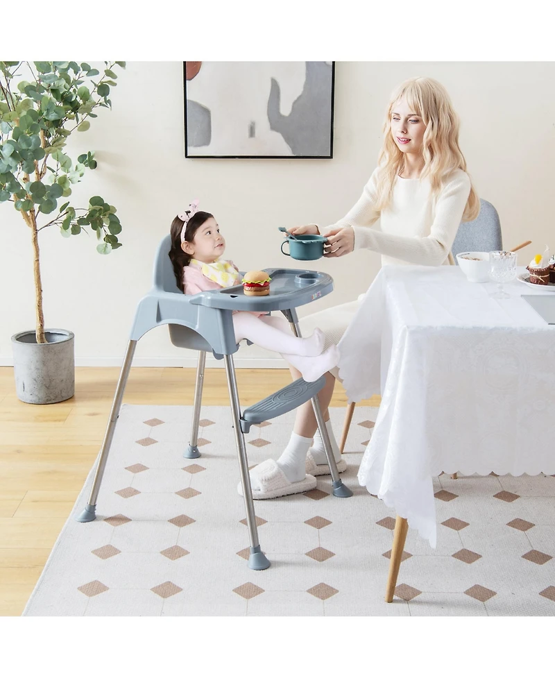 Costway Toddler 4-in-1 Convertible High Chair Feeding with Removable Double Tray& Footrest