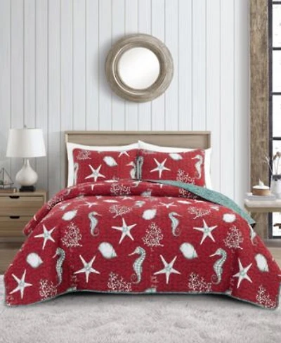 Videri Home Festive Seahorse Reversible 3 Piece Quilt Sets