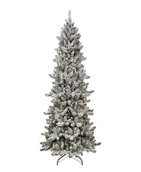 Puleo 6.5FT Pre-Lit Slim Flocked Royal Majestic Artificial Spruce Tree