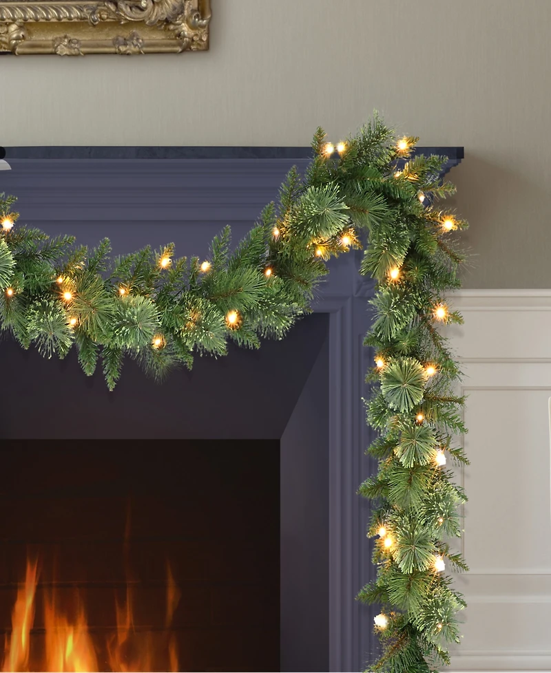 Puleo 9' x 10" Pre-Lit Garland with Battery Operated Timer