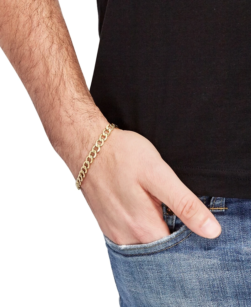 Lightweight Men's Beveled Curb Link Chain Bracelet in 10k Gold