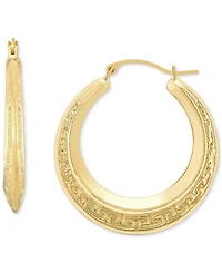 Greek Key Small Round Hoop Earrings in 10k Gold, 25mm