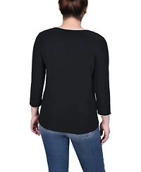 Ny Collection Women's 3/4 Sleeve Piped Top