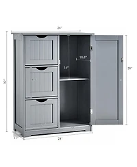 Bathroom Floor Cabinet Side Storage Cabinet with 3 Drawers and 1 Cupboard