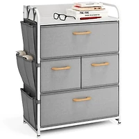 Heavy Duty Small 4 Drawer Fabric Dresser Organizer for Bedroom, Nursery, & Closet with Shoe Rack, Easy to Pull Wood Handles & Textured Wood Top