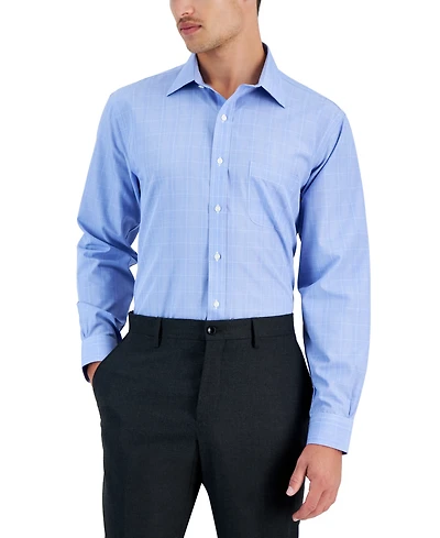 Men's Regular Fit Non-Iron Spread Collar Glen Plaid Broadcloth Dress Shirt