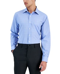 Men's Regular Fit Non-Iron Spread Collar Glen Plaid Broadcloth Dress Shirt