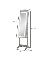 Full Body Mirro Jewelry Cabinet w/ Led Lights & 5-Tier Storage Shelves