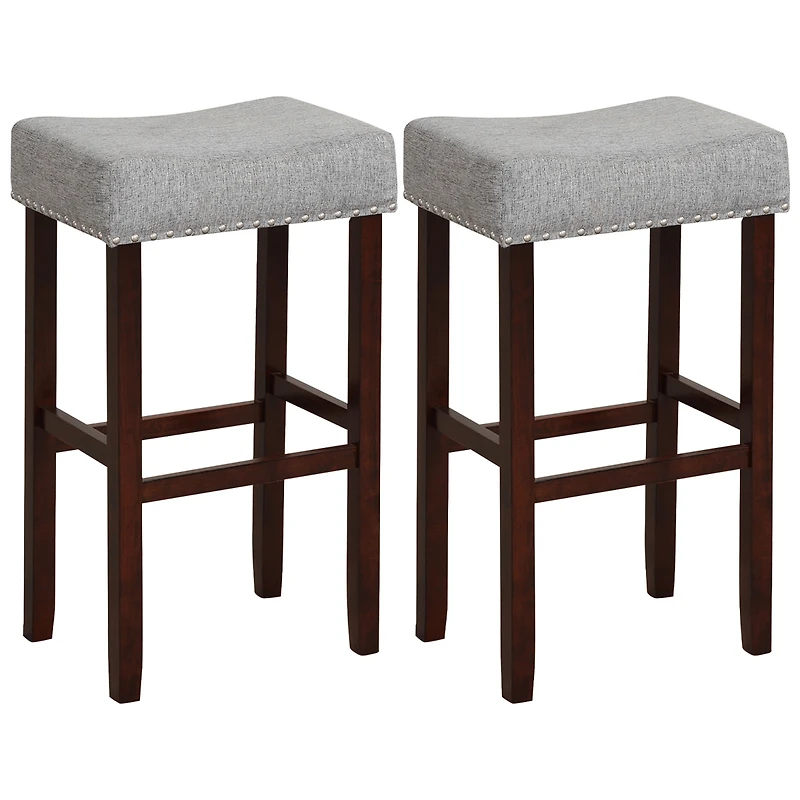Set of 2 Bar Stools Bar Height Saddle Kitchen Chairs with Wooden Legs