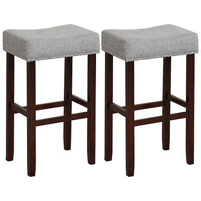 Set of 2 Bar Stools Bar Height Saddle Kitchen Chairs with Wooden Legs