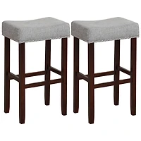 Set of 2 Bar Stools Bar Height Saddle Kitchen Chairs with Wooden Legs