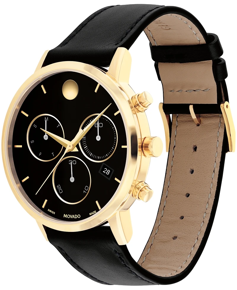 Movado Men's Museum Classic Swiss Quartz Chronograph Black Leather Watch 42mm