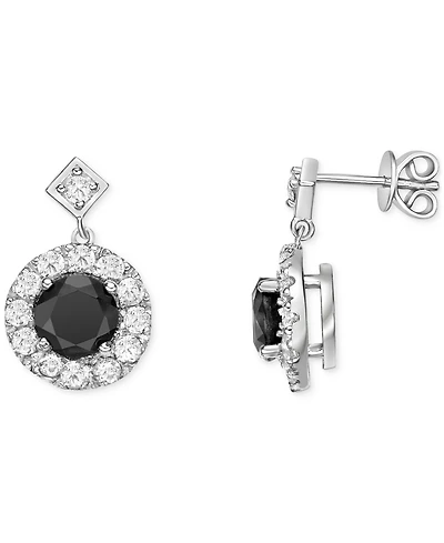 Sapphire (2-1/10 ct. t.w.) & White Topaz (1-1/20 ct. t.w.) Halo Drop Earrings in Sterling Silver