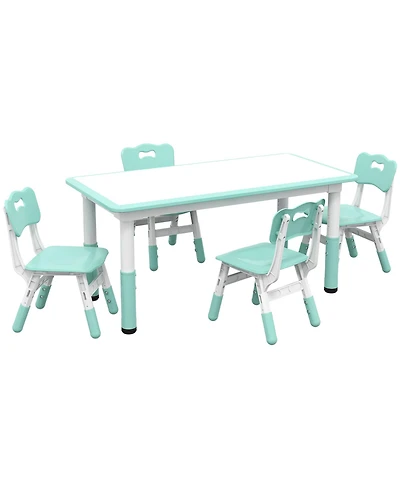 Qaba Kids Table and Chair Set with 4 Chairs, Adjustable Height,