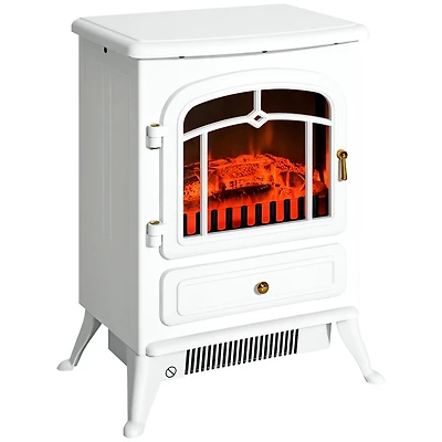 Homcom Freestanding Electric Fireplace Heater with Realistic Led Log Flames