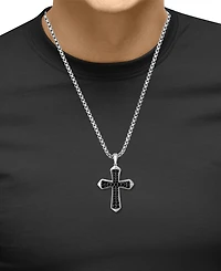 Effy Men's Black Spinel Cross 22" Pendant Necklace (1-1/5 ct. t.w.) in Sterling Silver