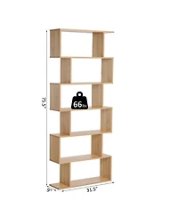 Homcom 75"H Bookcase 6 Shelf S-Shaped Bookshelf Storage Display Sd Organizer