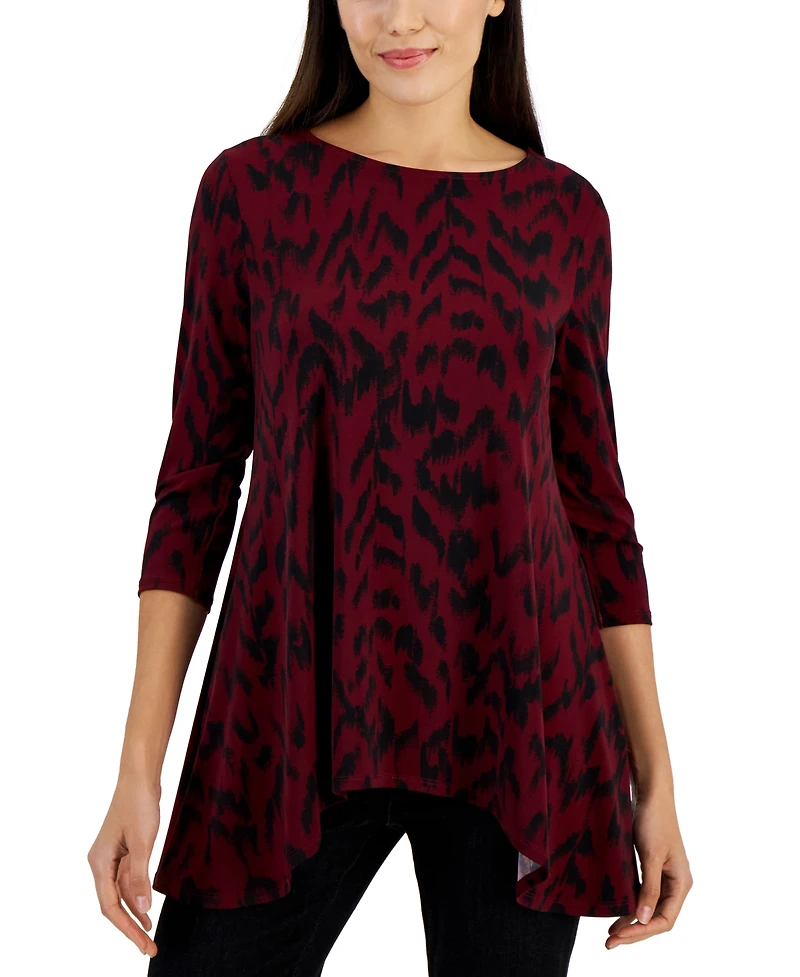 Jm Collection Petite Printed 3/4-Sleeve Long Top, Created for Macy's