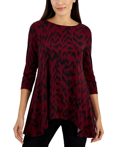 Jm Collection Petite Printed 3/4-Sleeve Long Top, Created for Macy's