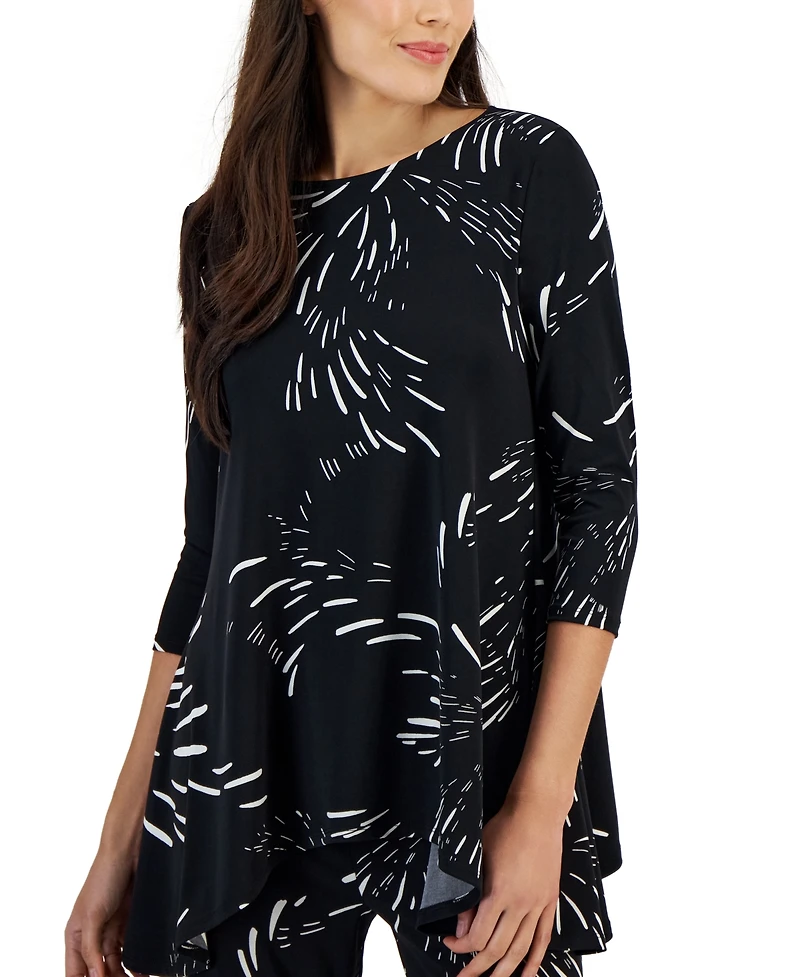 Jm Collection Petite Printed 3/4-Sleeve Long Top, Created for Macy's