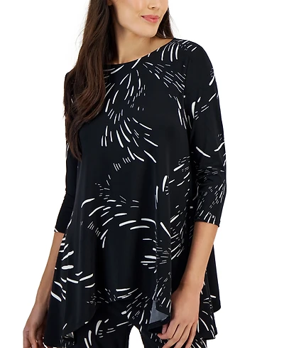 Jm Collection Petite Printed 3/4-Sleeve Long Top, Created for Macy's
