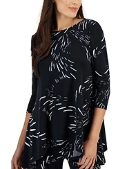 Jm Collection Petite Printed 3/4-Sleeve Long Top, Created for Macy's