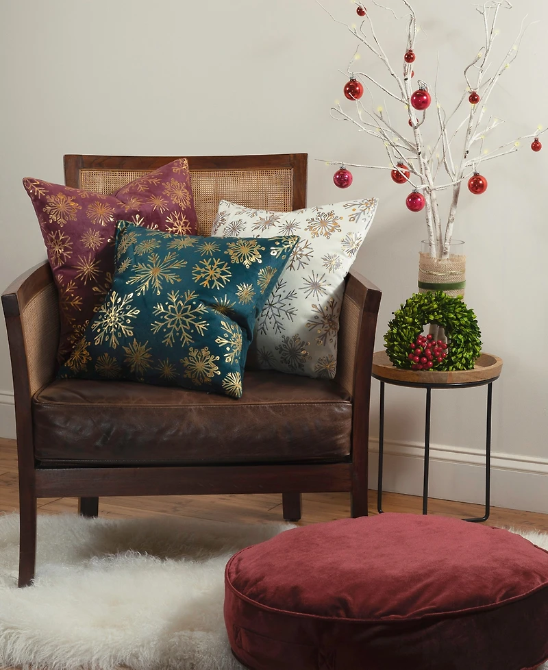 Edie@Home Snowflakes Velvet Foil Print Holiday Decorative Pillow, 18" x