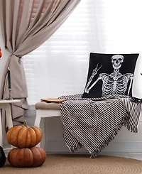 Edie@Home Halloween Velvet Peace Skeleton Decorative Pillow, 18" x 18"
