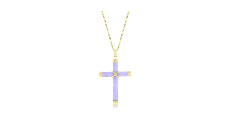 Simona 14K Yellow Gold, Lavender Jade Cross Pendant Necklace
